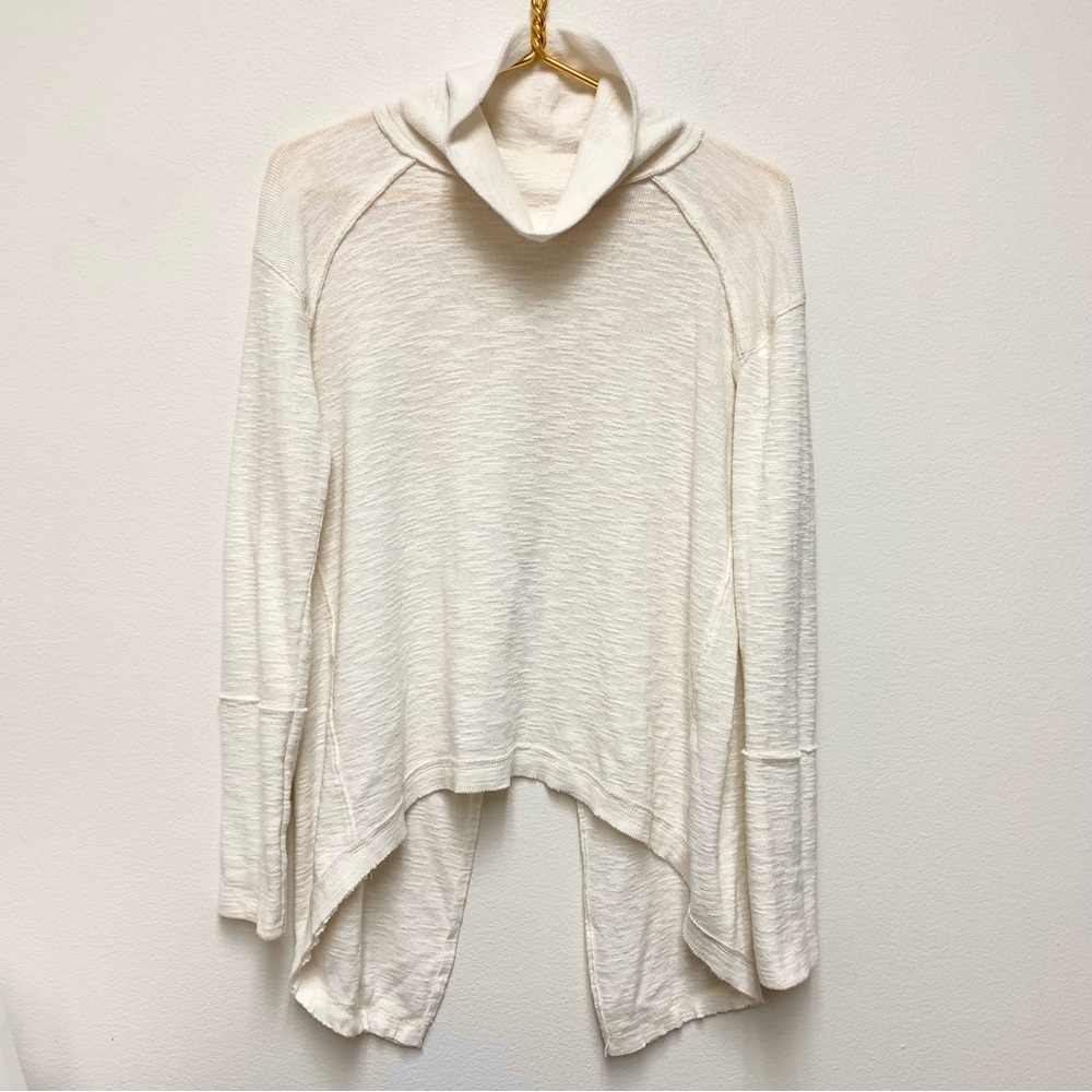 Free People Tara Split Back Turtleneck Top Size Large Ivory Slub Knit‎ - Picture 4 of 14